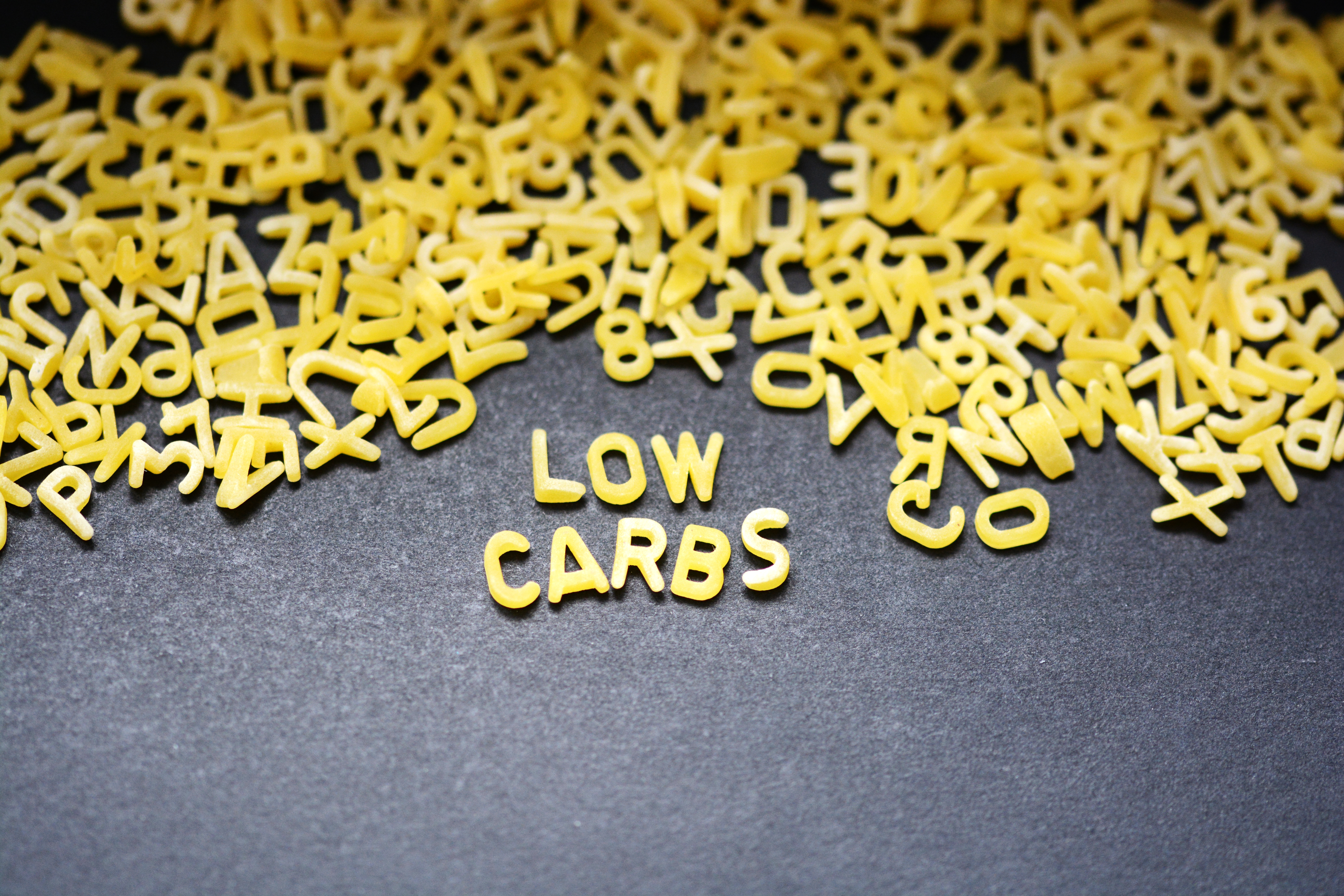 Pasta letters spelling low carb