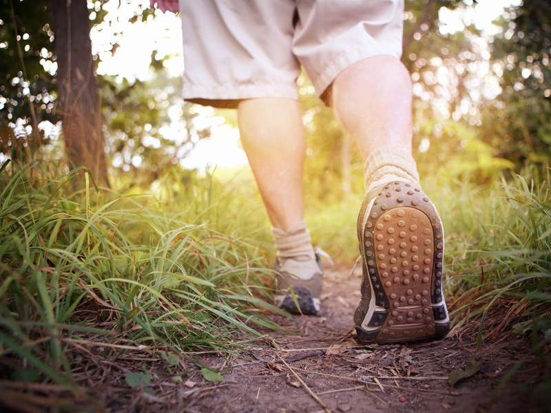 Close up of the feet of person walking