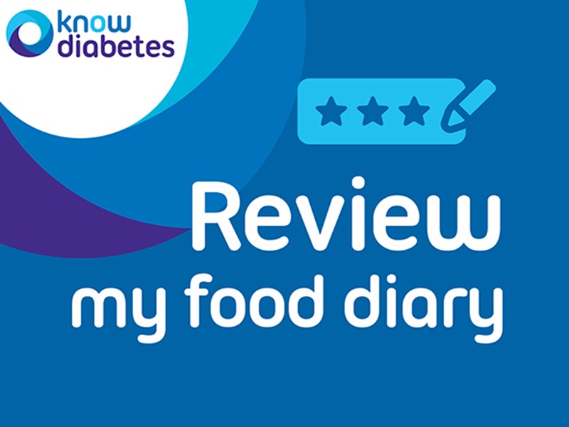 Food diary review written on blue background