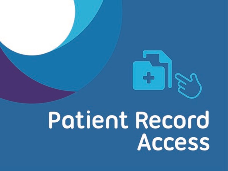 Electronic healthcare concept with hand icon pointing to health records