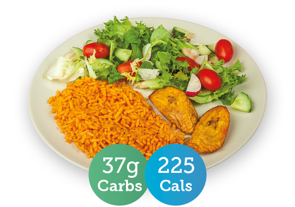 Jollof rice, plantain & salad