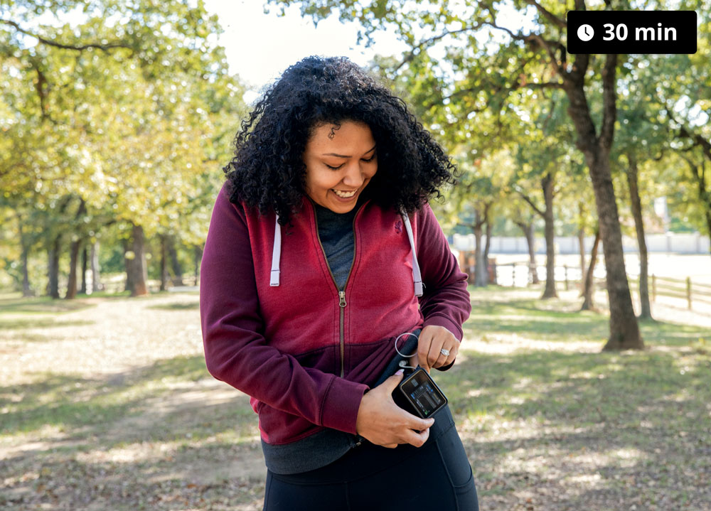 Woman wearing an insulin pump